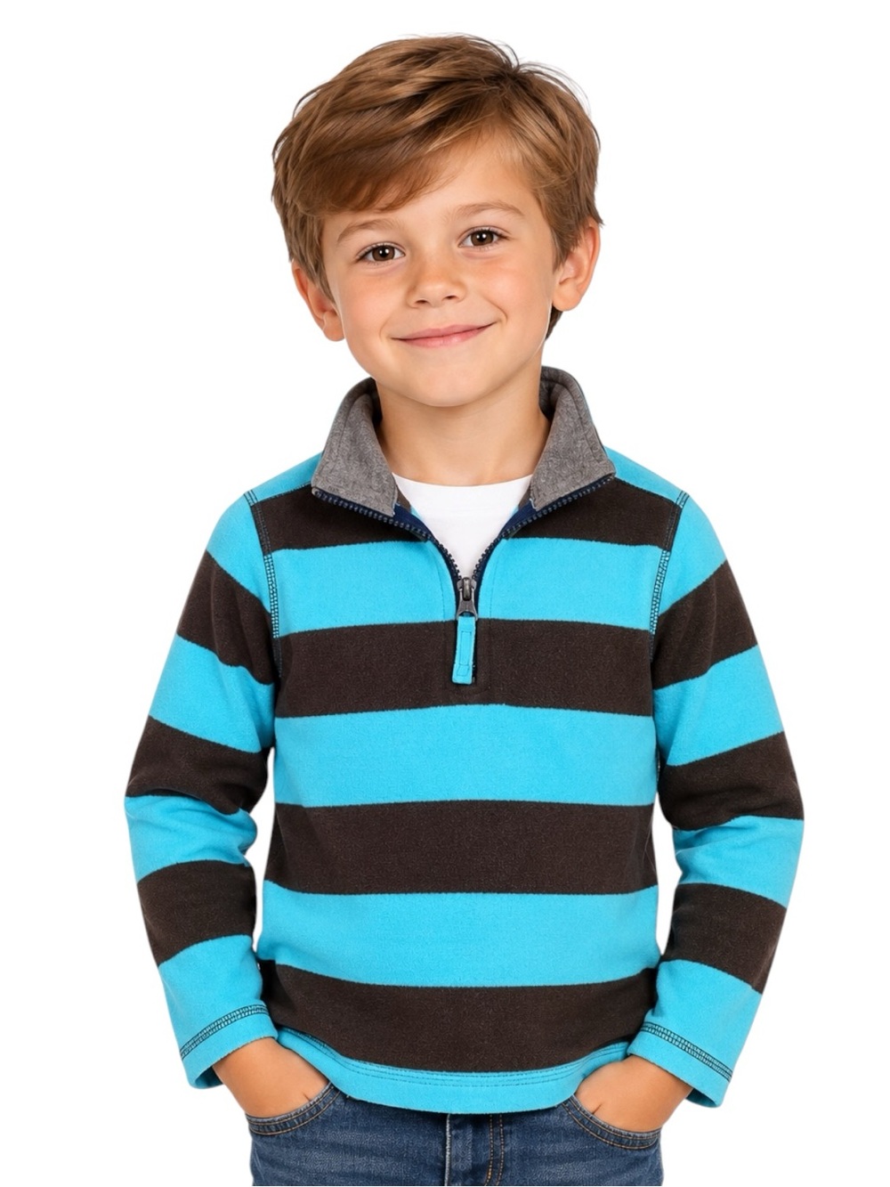 Carter’s Boys Size 5 Turquoise Brown Striped Fleece Quarter Zip Pullover
